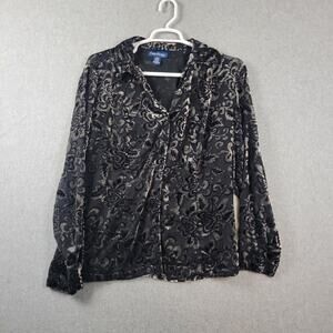 Evan Picon Black Floral LS Burnout Velvet Sheer Button Up Shirt Women's Plus 20W